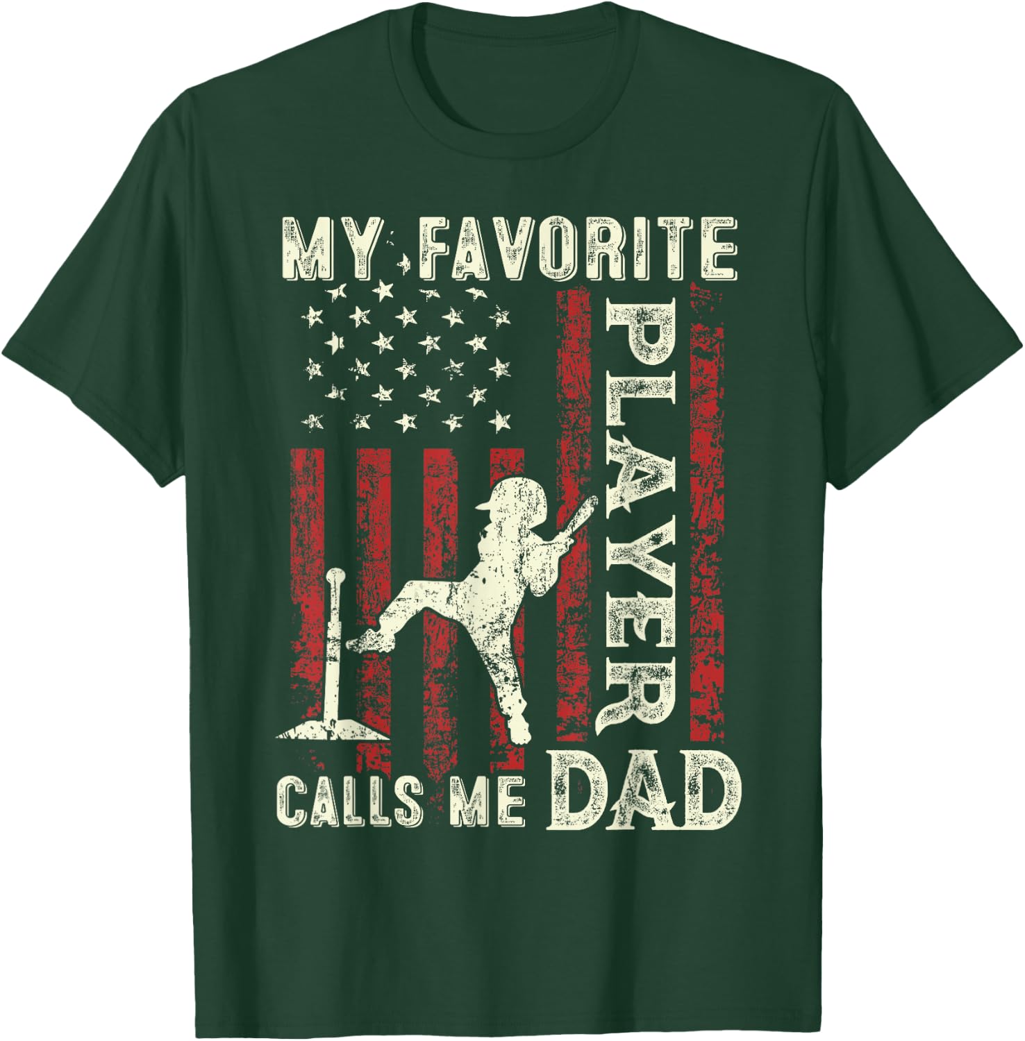 Father's Day Favorite Player Calls Me Dad US Flag T-Ball Dad T-Shirt - T-Shirt | Forest