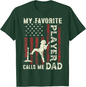 Father's Day Favorite Player Calls Me Dad US Flag T-Ball Dad T-Shirt - T-Shirt | Forest