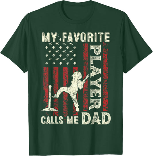 Father's Day Favorite Player Calls Me Dad US Flag T-Ball Dad T-Shirt - T-Shirt | Forest