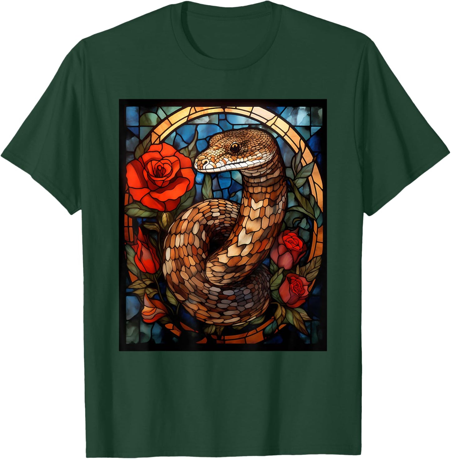 Stained Glass Style Western Diamondback Rattlesnake T-Shirt - T-Shirt | Forest