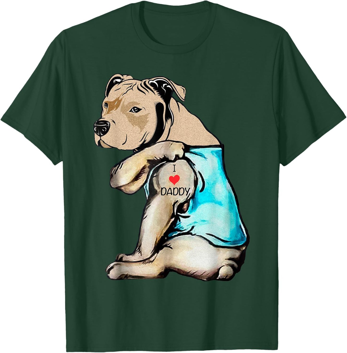 Pitbull Dog I Love Daddy Tattoo Funny Daddy Pitbull Family T-Shirt - T-Shirt | Forest