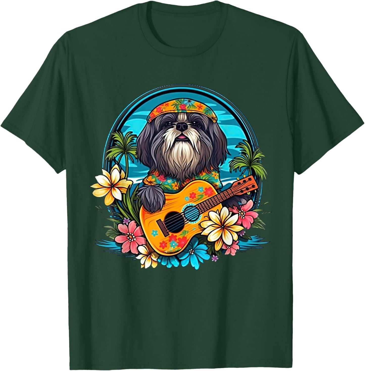 Floral Beach Vacation Shih Tzu Dog Women Kids T-Shirt - T-Shirt | Forest