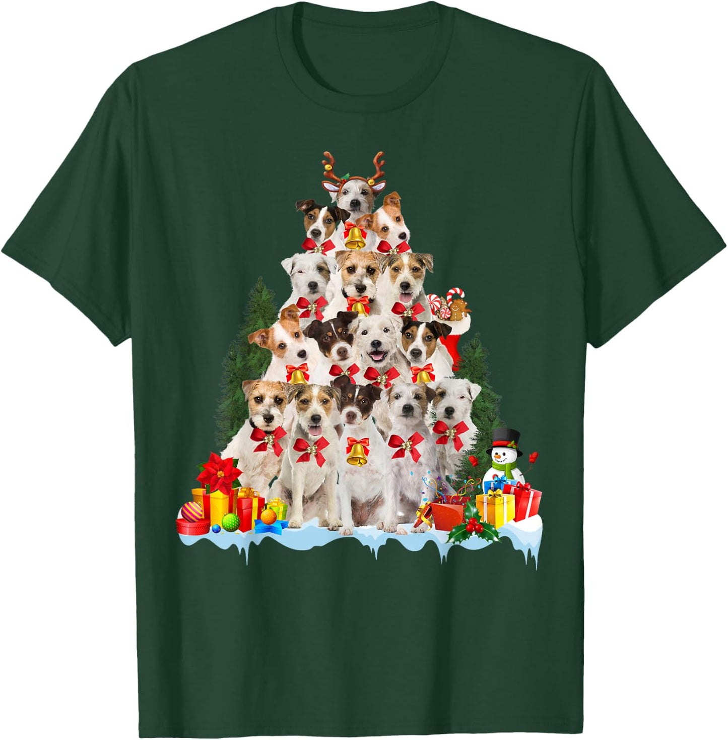 Christmas Pajama Parson Russell Terrier Xmas Tree Gifts Dog T-Shirt - T-Shirt | Forest