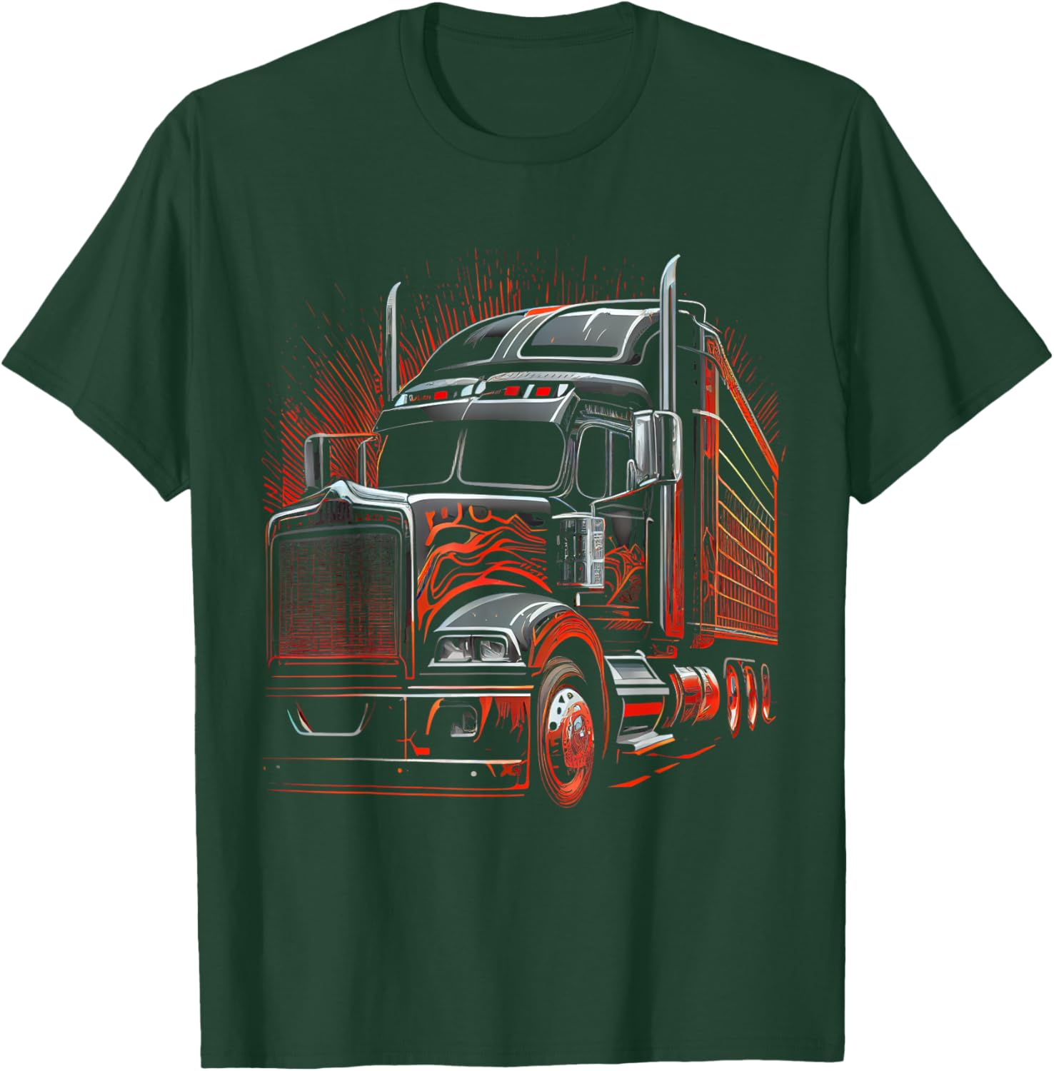 US American Flag Trucker Truck Driver Gift Women Men T-Shirt - T-Shirt | Forest