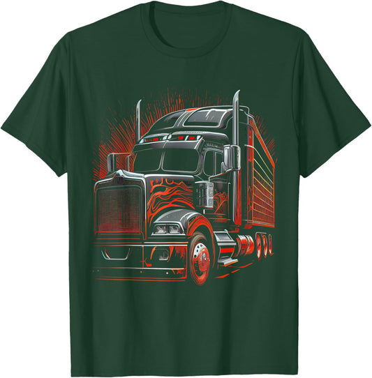 US American Flag Trucker Truck Driver Gift Women Men T-Shirt - T-Shirt | Forest