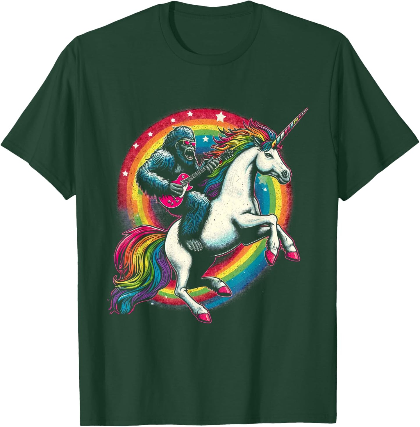 Funny Bigfoot Riding a Rainbow Unicorn T-Shirt - T-Shirt | Forest
