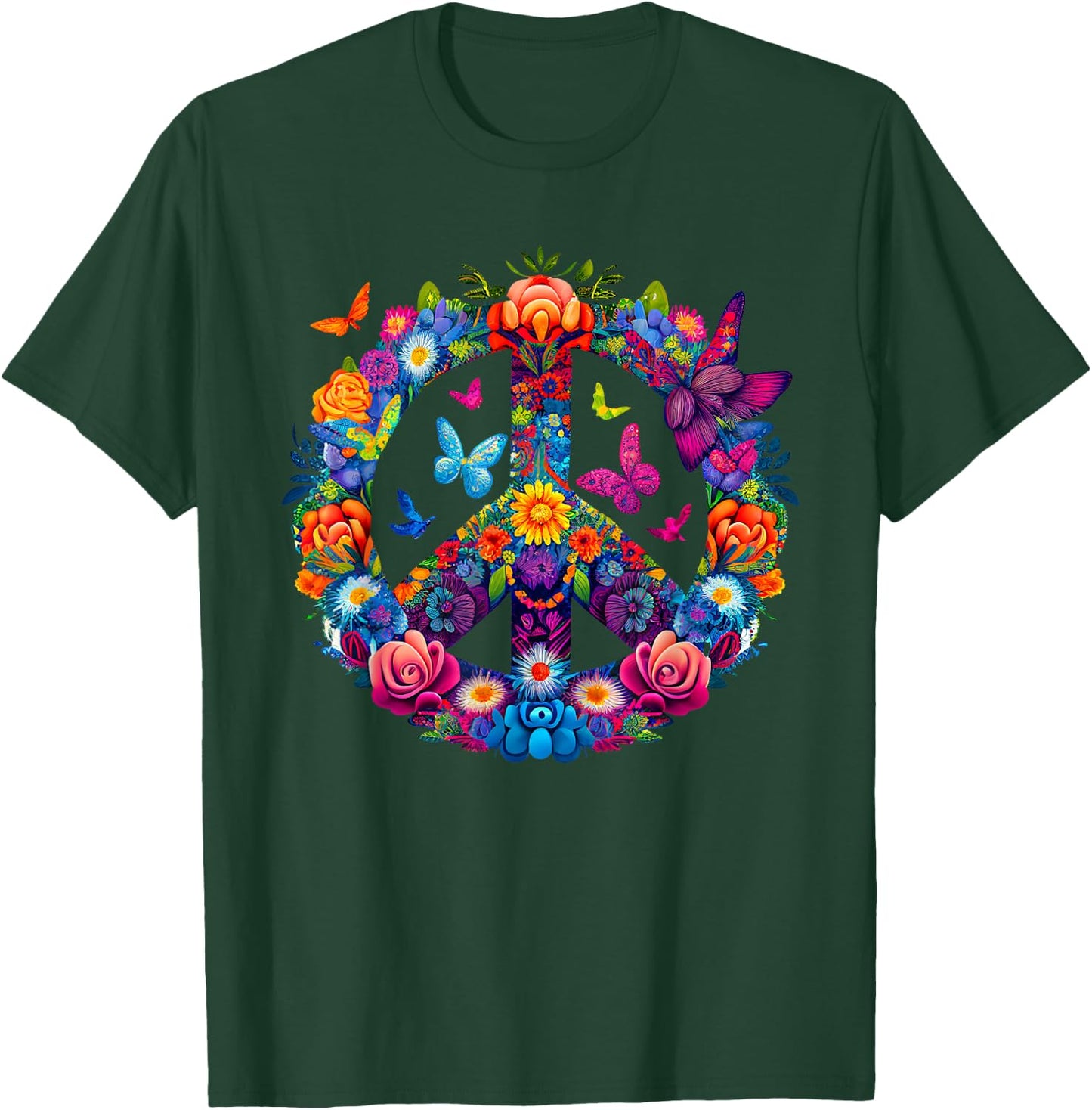 Peace Love 60's 70's groovy Costume Colorful Flowers T-Shirt - T-Shirt | Forest