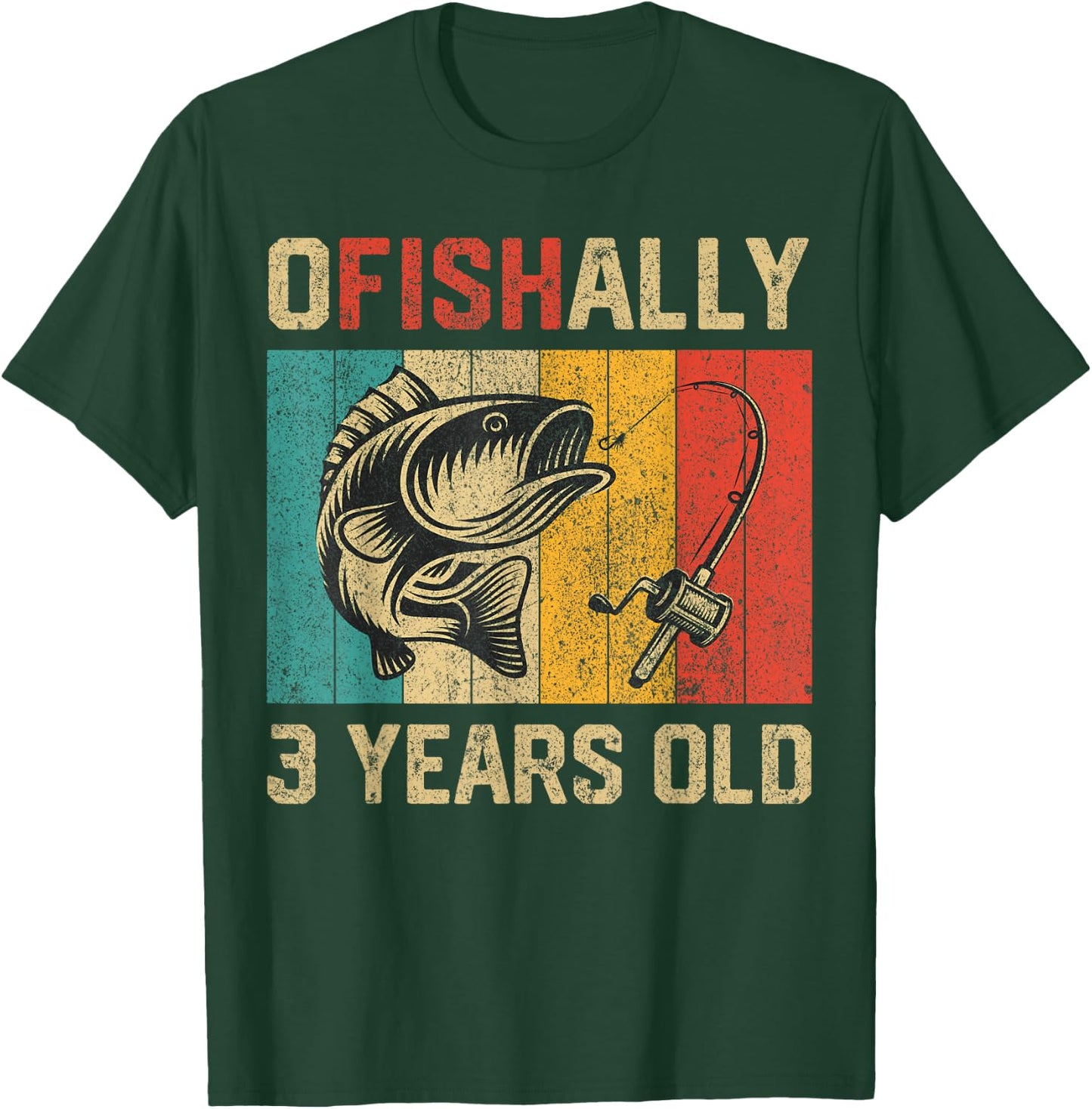 Ofishally 3 Years Old Funny Fishing Birthday Fisherman T-Shirt - T-Shirt | Forest