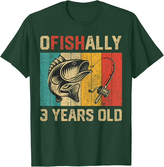 Ofishally 3 Years Old Funny Fishing Birthday Fisherman T-Shirt - T-Shirt | Forest