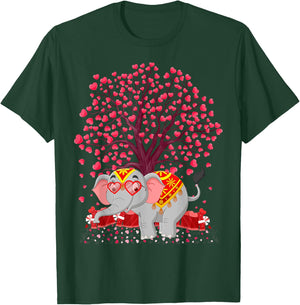 Elephant Lover Heart Tree Indian Elephant Valentine's Day T-Shirt - T-Shirt | Forest