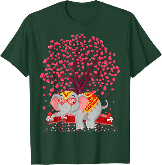 Elephant Lover Heart Tree Indian Elephant Valentine's Day T-Shirt - T-Shirt | Forest