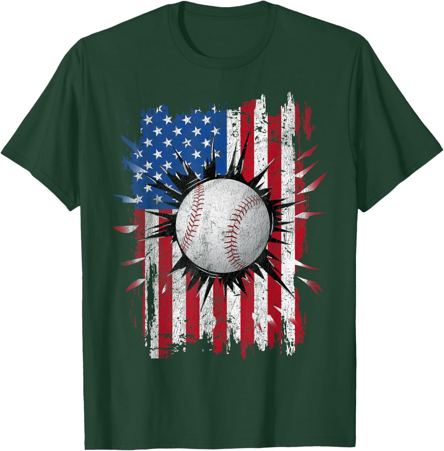 American Flag Baseball Vintage 4th of July USA Patriotic T-Shirt - T-Shirt | Forest