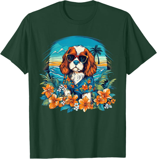 Floral Beach Vacation Cavalier King Charles Spaniel Dog T-Shirt - T-Shirt | Forest