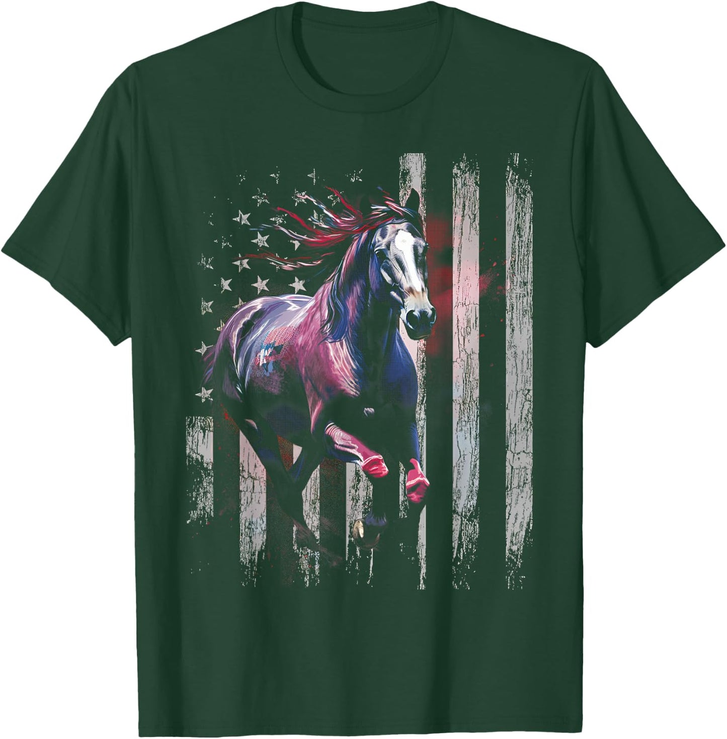 Patriotic Horse American Flag Horseback Riding Western Farm T-Shirt - T-Shirt | Forest