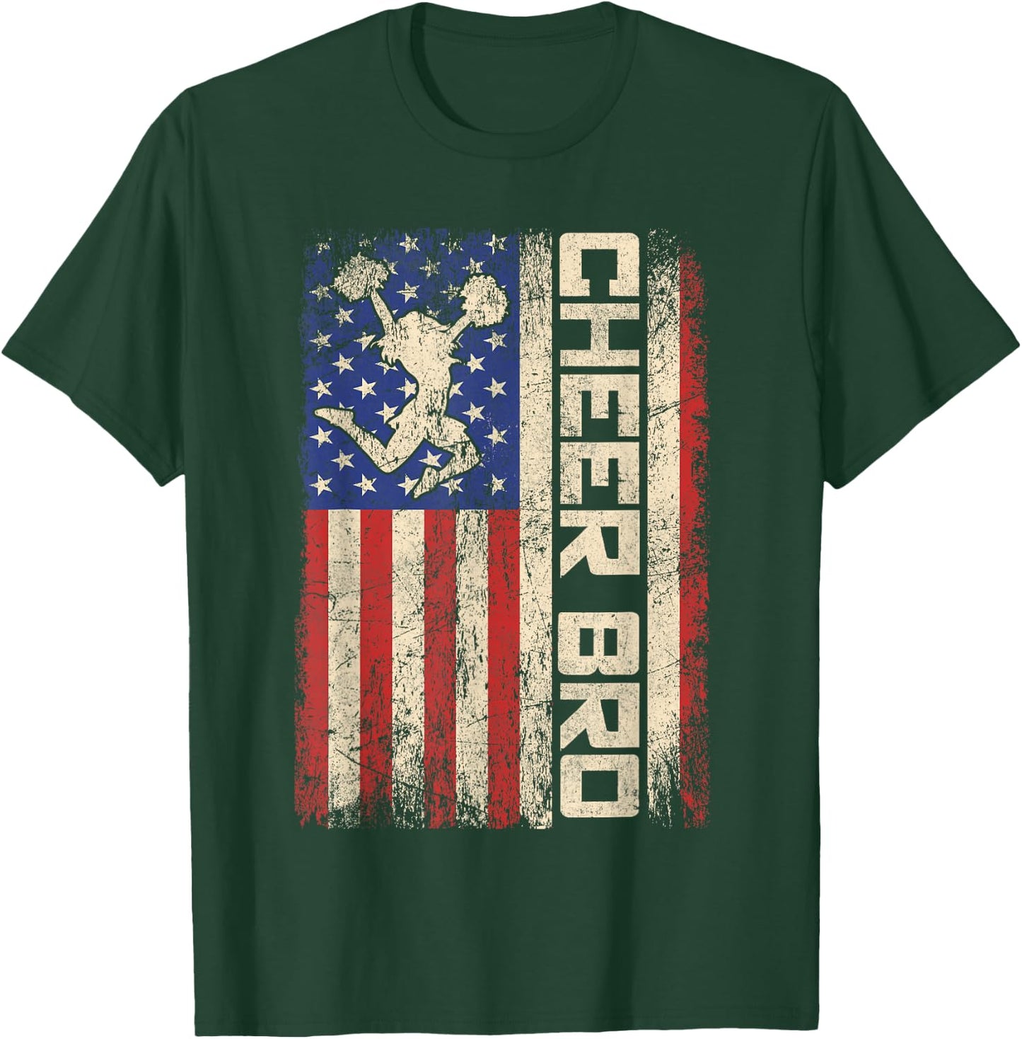 Cheer Bro Cheerleader Brother Funny American US Flag Team T-Shirt - T-Shirt | Forest