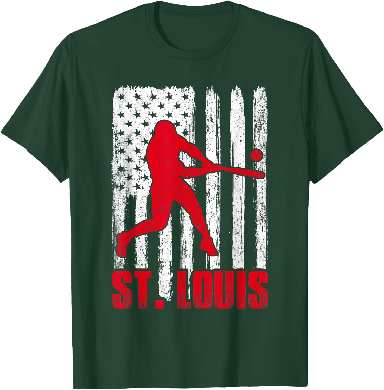 St. Louis Retro Baseball Flag Patriotic Men Women Kids T-Shirt - T-Shirt | Forest