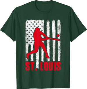 St. Louis Retro Baseball Flag Patriotic Men Women Kids T-Shirt - T-Shirt | Forest