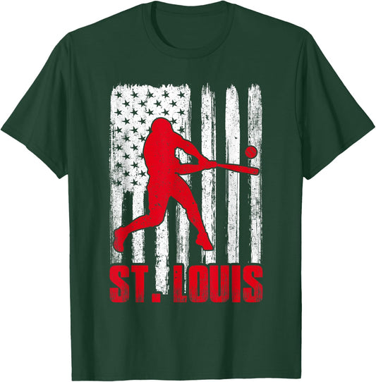 St. Louis Retro Baseball Flag Patriotic Men Women Kids T-Shirt - T-Shirt | Forest