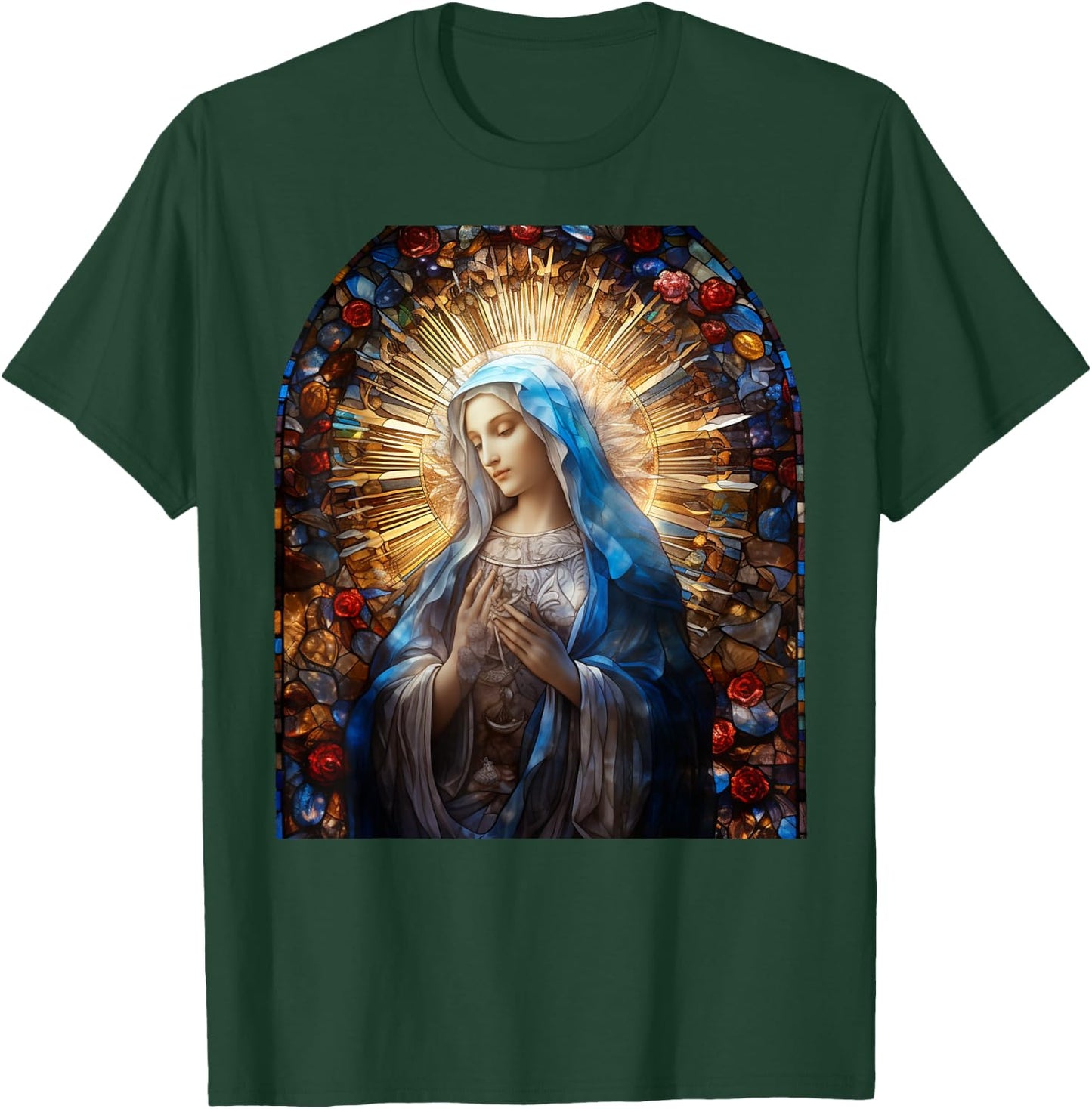 Blessed Virgin Mary Stained Glass T-Shirt - T-Shirt | Forest