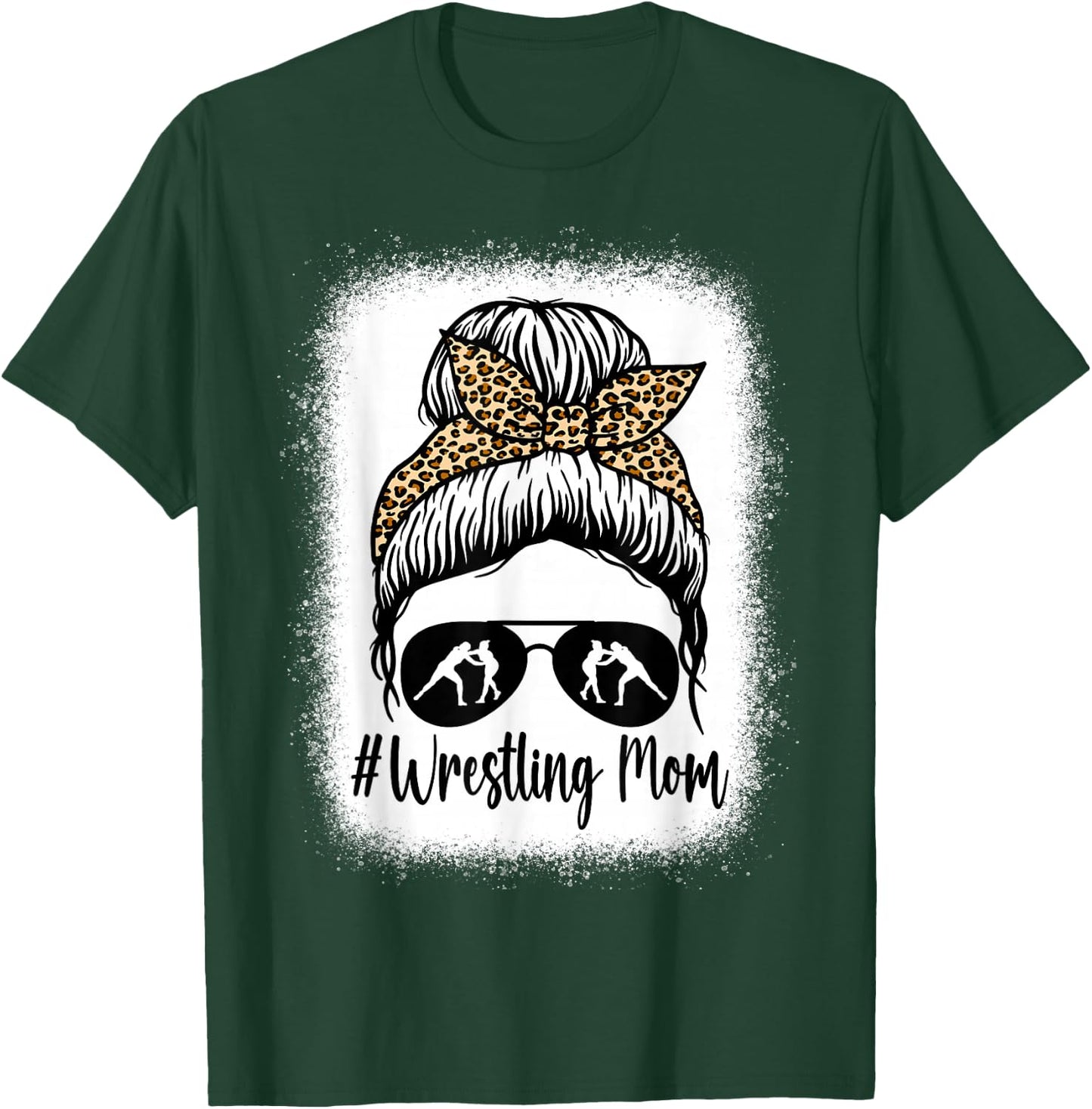 Bleached Life Wrestling Mom Women Leopard Messy Bun Glasses T-Shirt - T-Shirt | Forest
