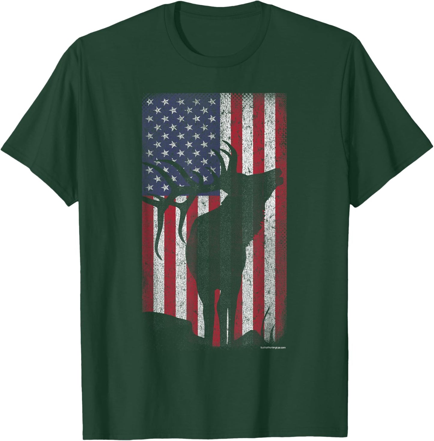 Elk Hunting Bugling Bull US Flag - American Retro T-Shirt - T-Shirt | Forest