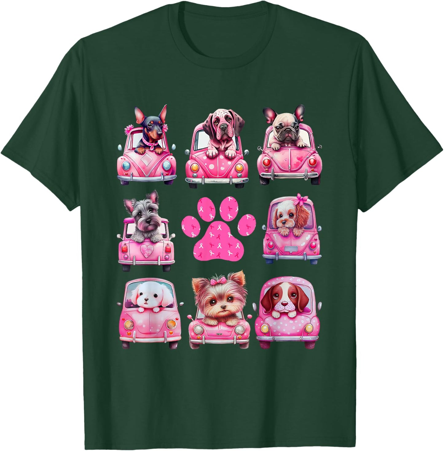 Breast Cancer Puppy Dogs Paw Print Cute Pink October 2024 T-Shirt - T-Shirt | Forest