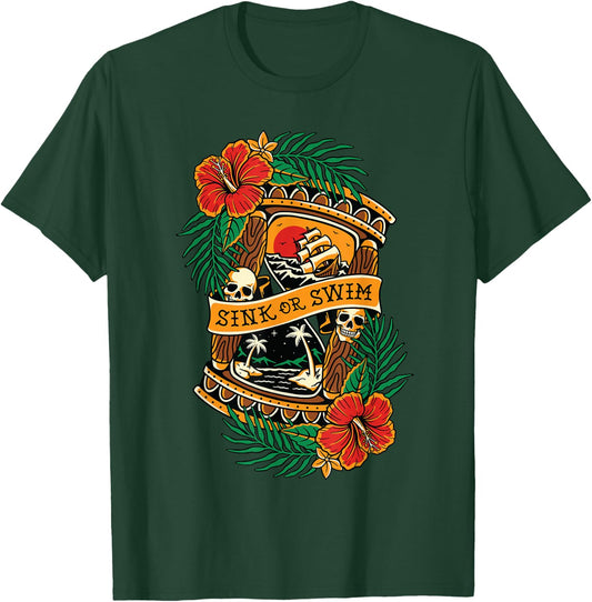 American Traditional Tattoo Old School Flash Skull Hourglass T-Shirt - T-Shirt | Forest