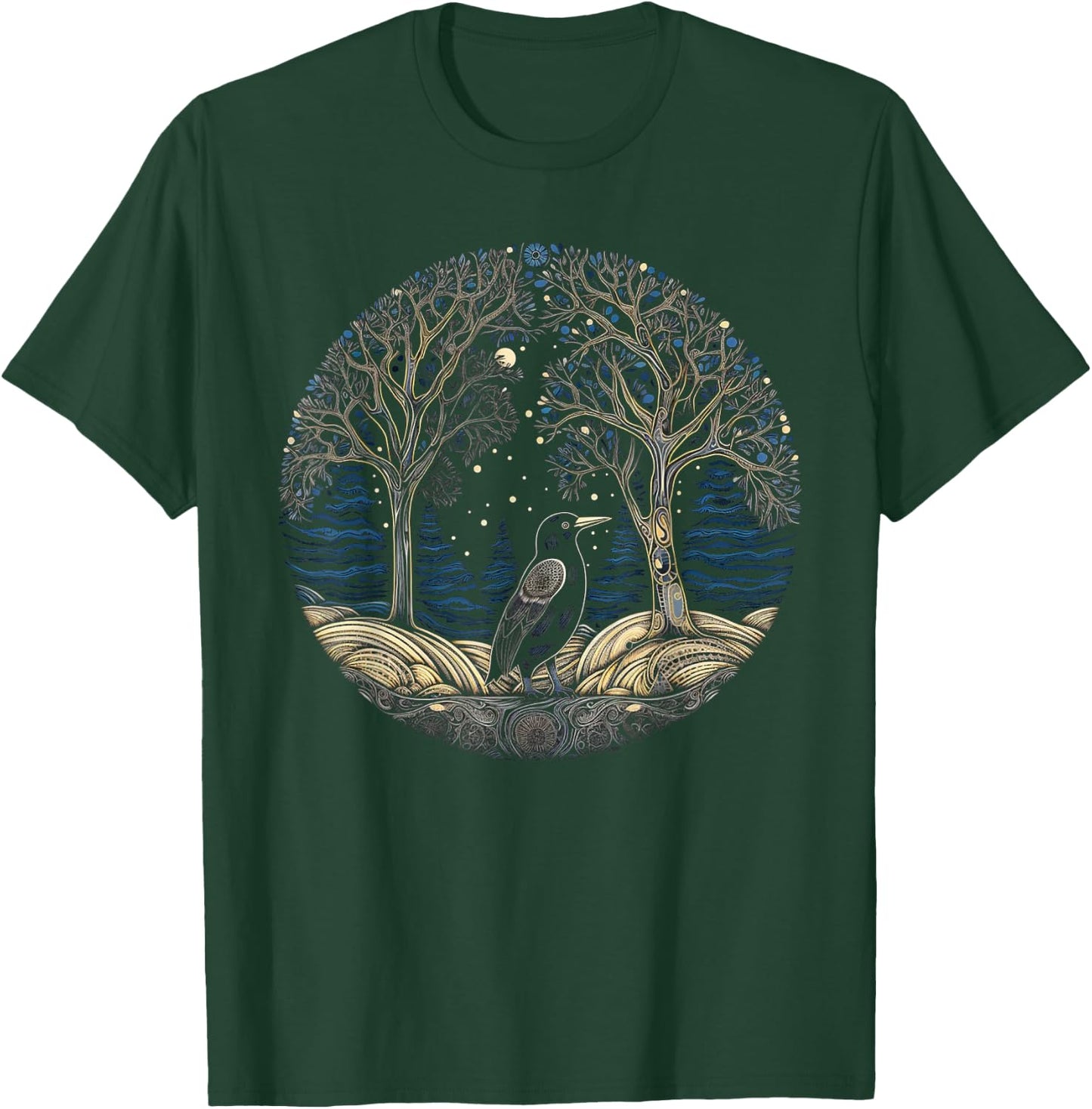 Bird Tree Artwork | Animal Motif Bird T-Shirt - T-Shirt | Forest