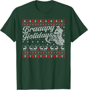 Braapy Holidays Funny Sled Snowmobile Braap Ugly Christmas T-Shirt - T-Shirt | Forest
