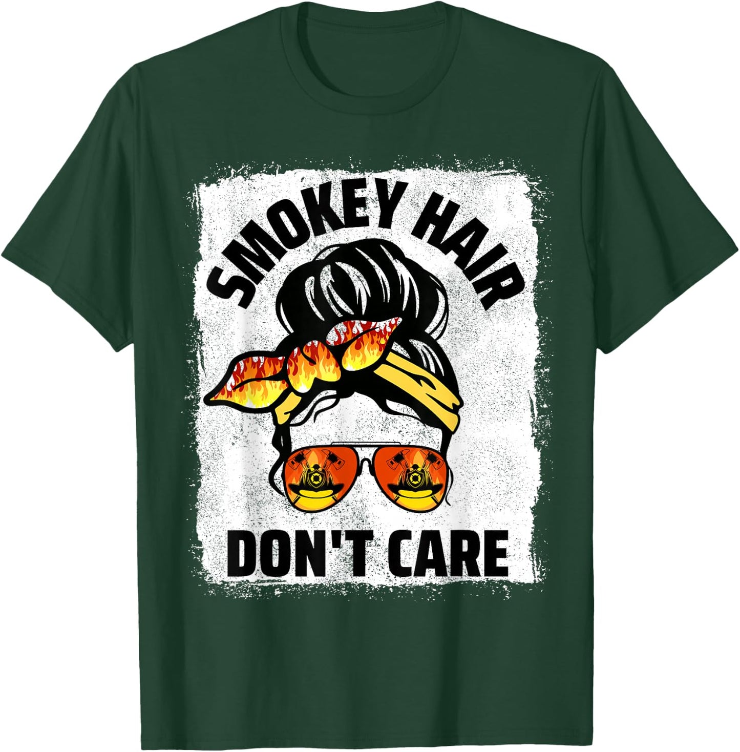 Firefighting Hair Don't Care Messy Bun Firefighter Women T-Shirt - T-Shirt | Forest