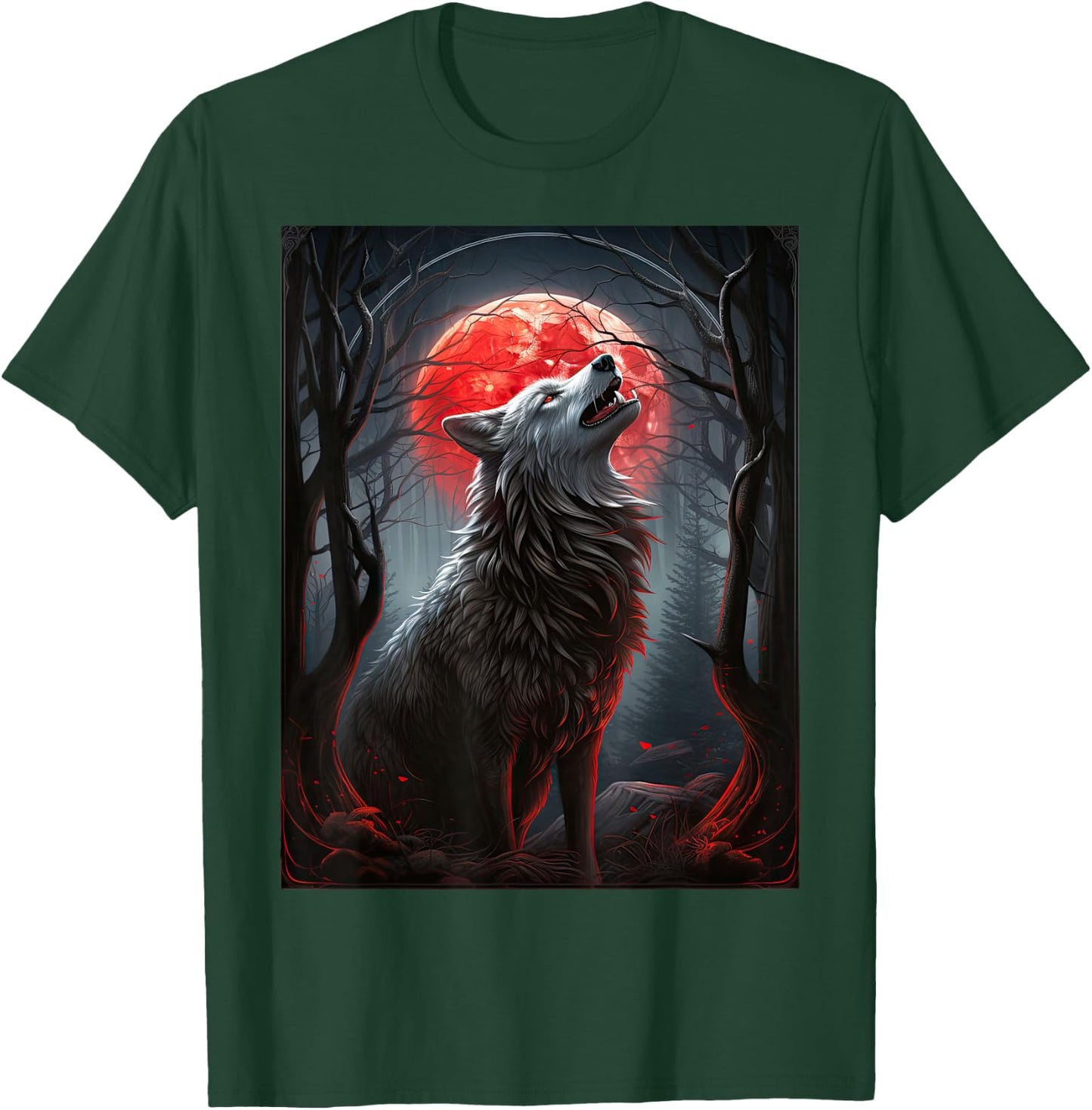 Wolf in a forest howling at the Moon Fantasy Art Wildlife T-Shirt - T-Shirt | Forest