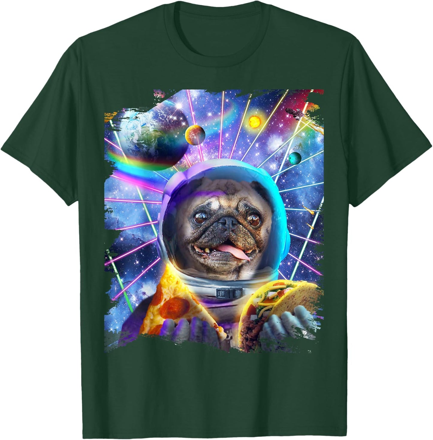 Dog Pug Astronaut In Space Eating Pizza Taco T-Shirt - T-Shirt | Forest