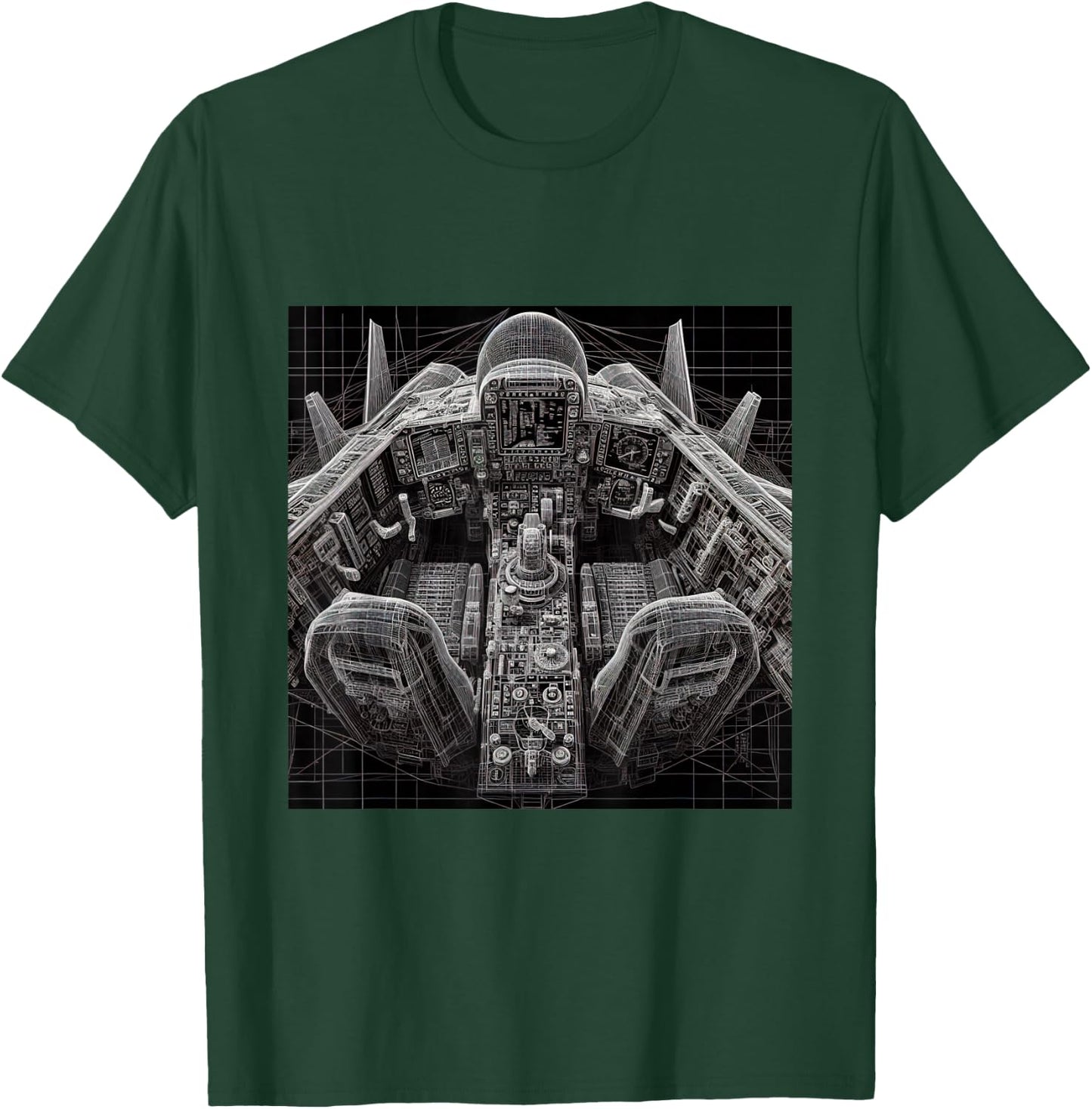 F14 Tomcat Jet Fighter Cockpit Wireframe Blueprint T-Shirt - T-Shirt | Forest