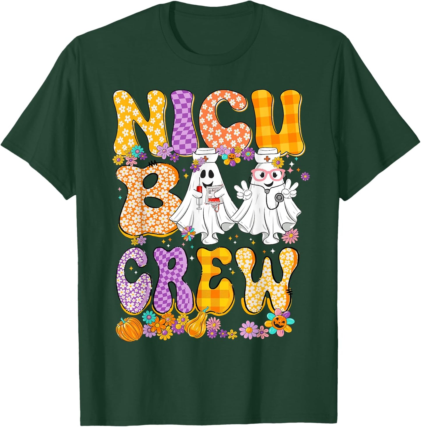 Retro NICU Boo Crew Stethoscope NICU Nurse Halloween Costume T-Shirt - T-Shirt | Forest
