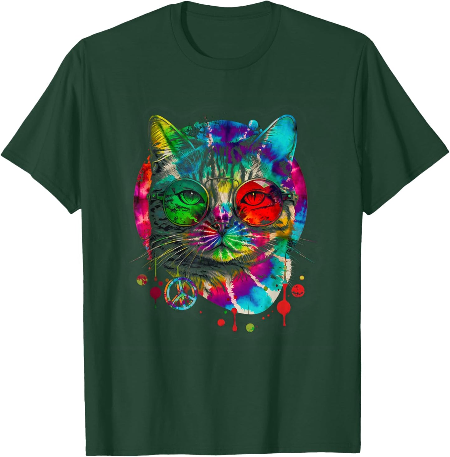Hippie Cat Tie Dye Peace Sign 60s Psychedelic-Pet Cat Lovers T-Shirt - T-Shirt | Forest