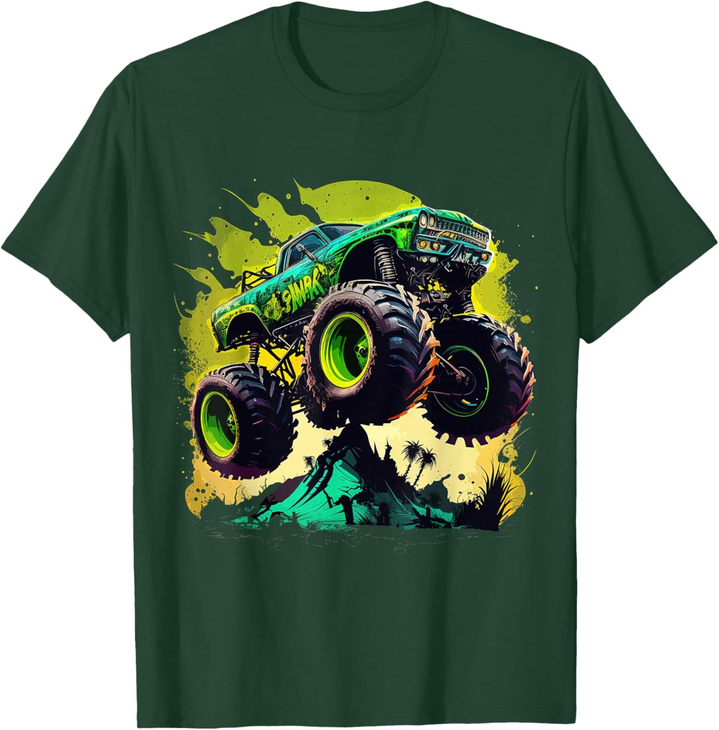 Retro Vintage Monster Truck Retro Sunset Monster Truck Boys T-Shirt - T-Shirt | Forest