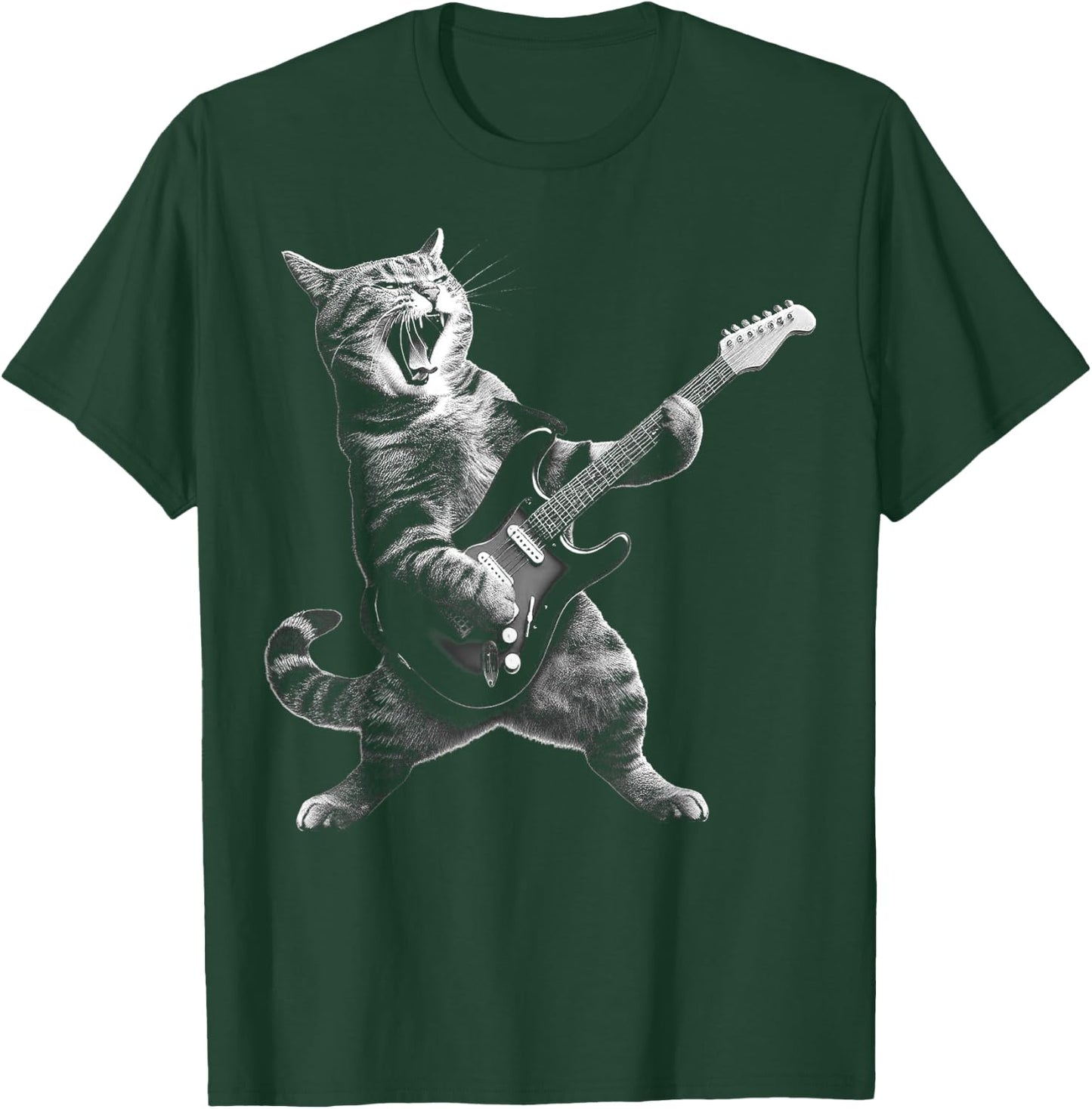 Cat Playing Guitar Rock and Roll Rock Star Women Kid T-Shirt - T-Shirt | Forest