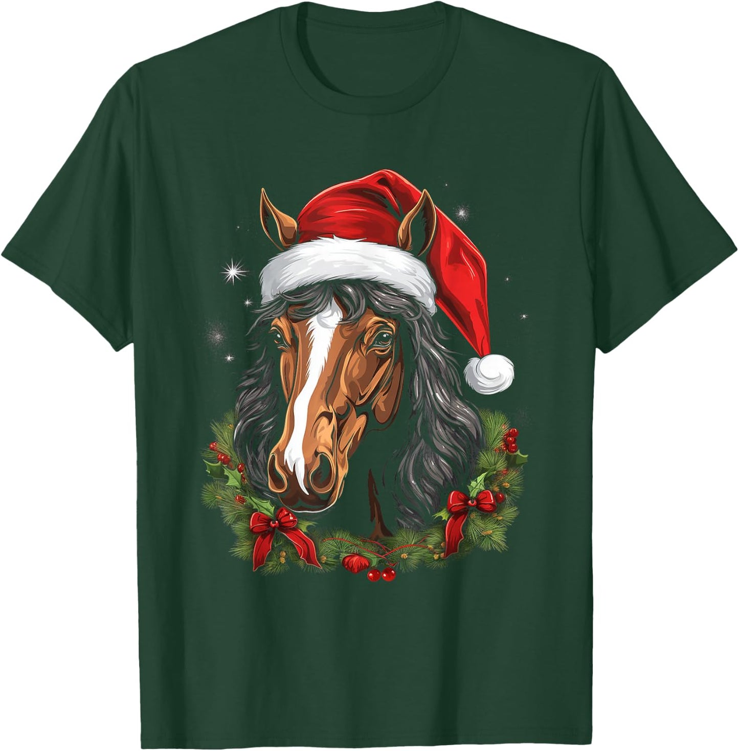 Horse with x-mas hat - Christmas Horse Santa T-Shirt - T-Shirt | Forest