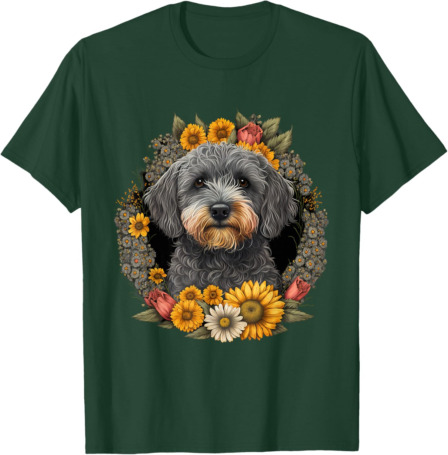 Sunflower Hippie Floral Schnoodle Dog T-Shirt - T-Shirt | Forest