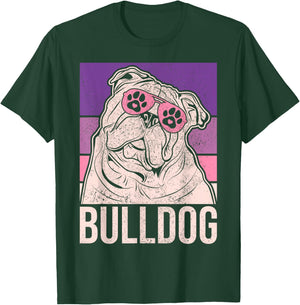 Dog Lover Owner Retro Animal Outfit Vintage English Bulldog Women Girls Kids T-Shirt - T-Shirt | Forest