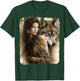 Woman and Grey Wolf Fantasy T-Shirt - T-Shirt | Forest