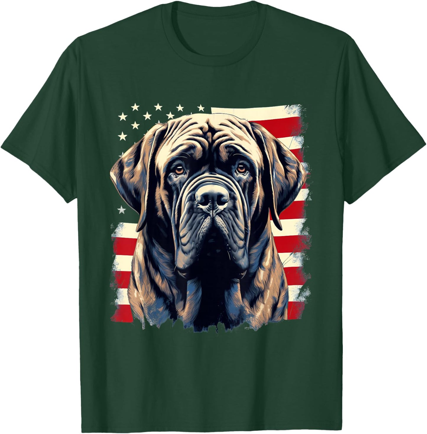 4th of July US Flag English Mastiff Dog T-Shirt - T-Shirt | Forest