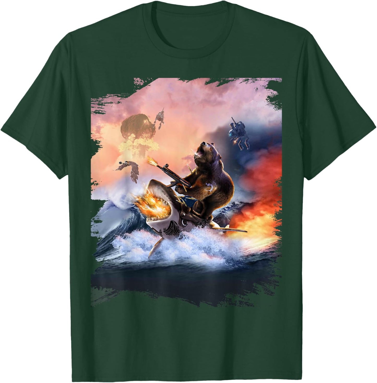 Bear Riding Shark Funny T-Shirt - T-Shirt | Forest