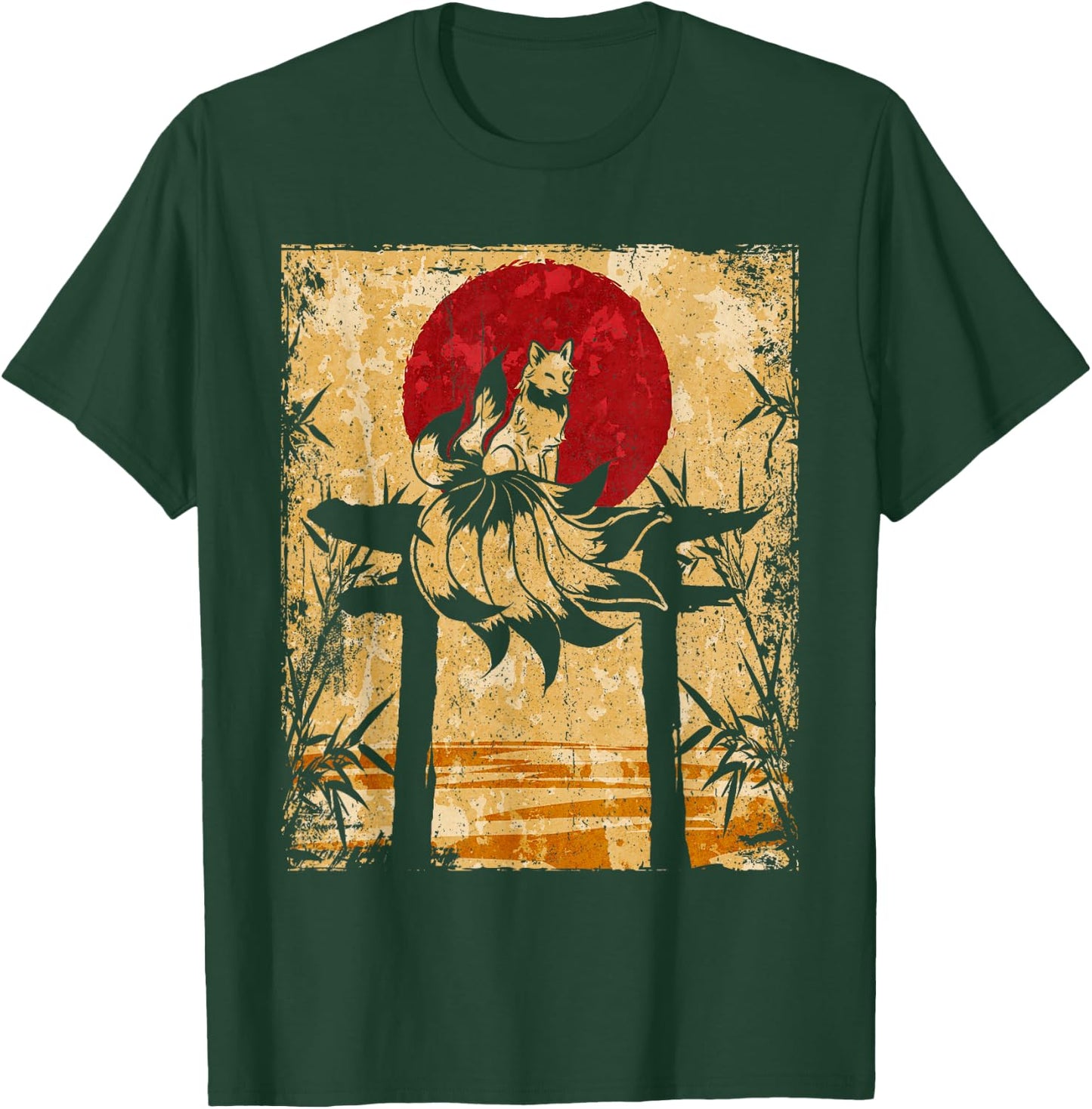 Nine-tailed fox Japanese retro art T-Shirt - T-Shirt | Forest