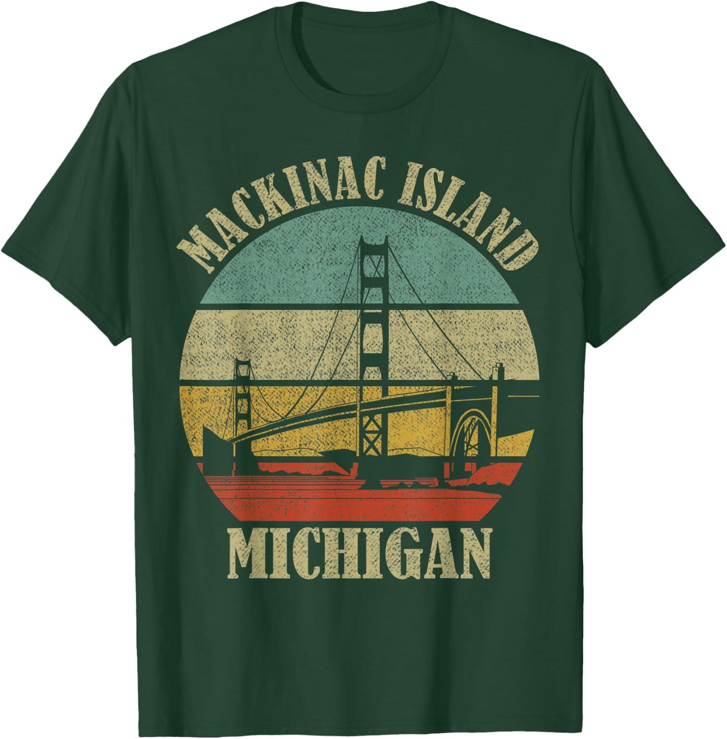 Mackinac Island Bridge Michigan Great Lakes Huron Ferry Trip T-Shirt - T-Shirt | Forest