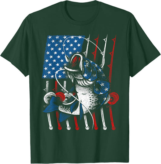 Cool Fishing Women American Flag USA Fish Lover T-Shirt - T-Shirt | Forest