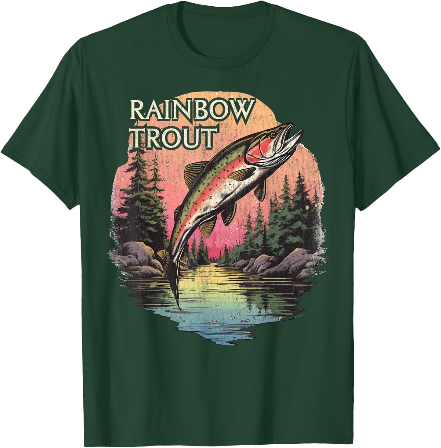 Rainbow Trout River Fishing, Vintage Rainbow Trout T-Shirt - T-Shirt | Forest