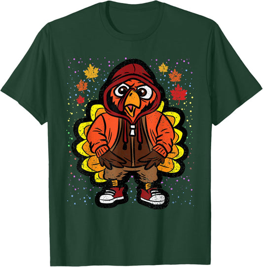 Turkey Gangster Thanksgiving Day Funny Bird Fall Autumn T-Shirt - T-Shirt | Forest