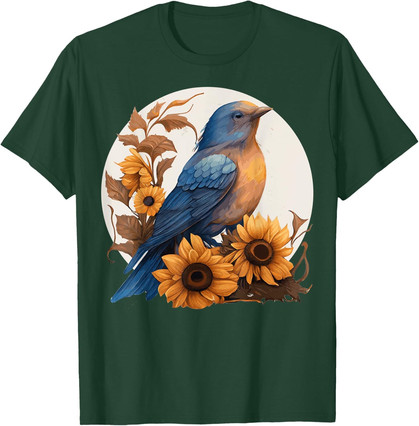 Cute Bluebird Sunflower Floral Watercolor Bluebird T-Shirt - T-Shirt | Forest