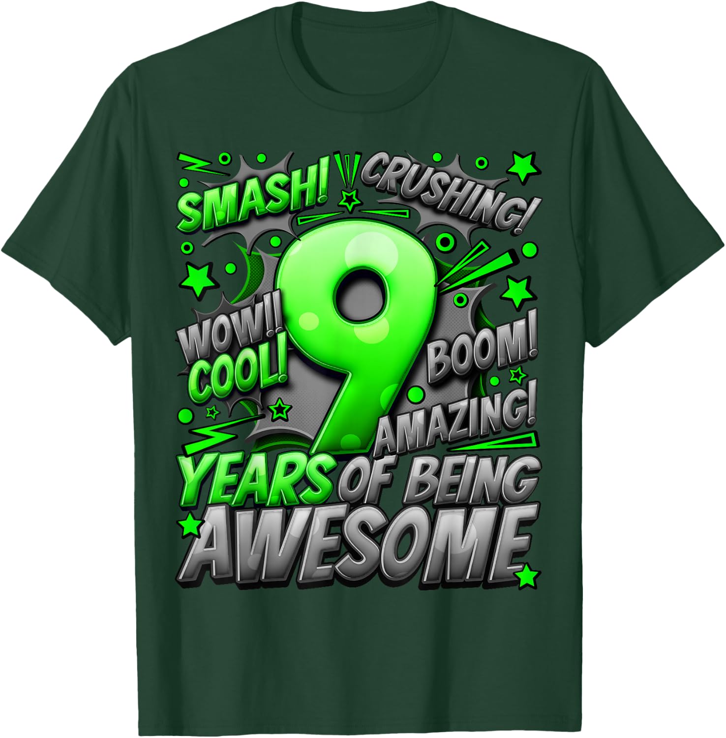 9th Birthday Comic Style Awesome Since 2014 9 Year Old Boy T-Shirt - T-Shirt | Forest